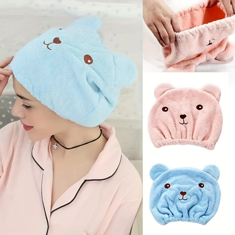 Embroidered Shower Cap & Microfiber Towel Set - Quick Dry Hair Wrap
