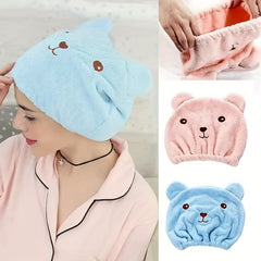 Embroidered Shower Cap & Microfiber Towel Set - Quick Dry Hair Wrap