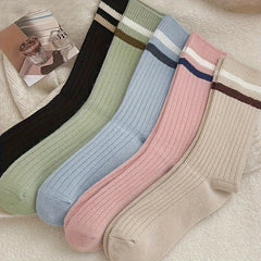 5 Pairs Women's Striped Crew Socks