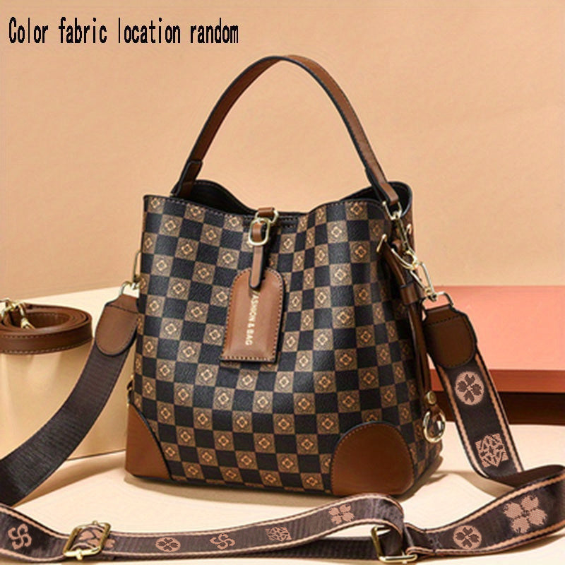 Checkered Pattern Shoulder Bag Vintage Style Crossbody Bag