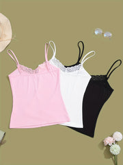 3pcs Lace V Neck Cami Top Lounge Tops