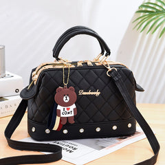 Argyle Quilted Top Handle Bag Rhinestones Zipper Crossbody Bag