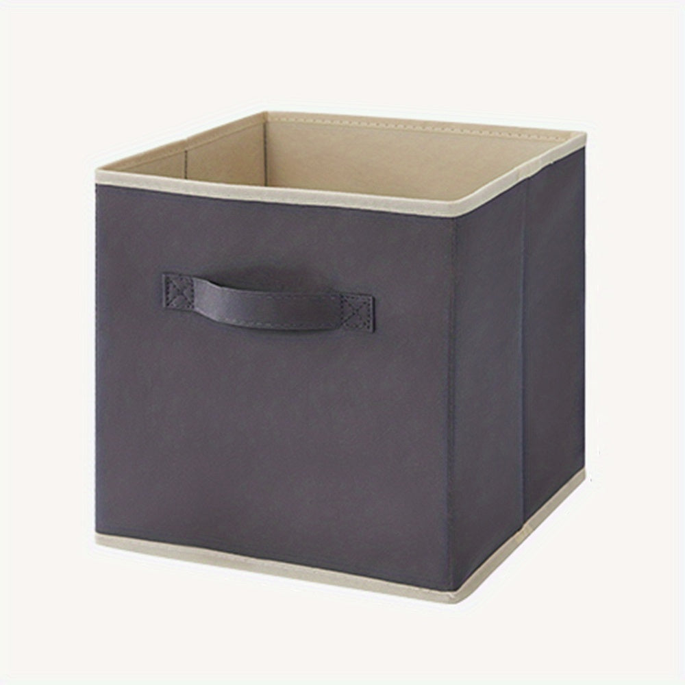 1pc Foldable Storage Fabric Box Dormitory Storage Box Gray Beige