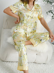 Floral Pajama Set Short Sleeve Button Up Top & Pants