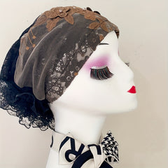 Lace Flower Embroidery Turban Cap Mesh Breathable Ruffle Head Wrap Elastic Hijab