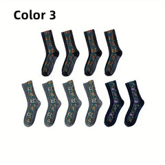 Floral Print Socks Retro Court Style Mid Tube Women's Stockings