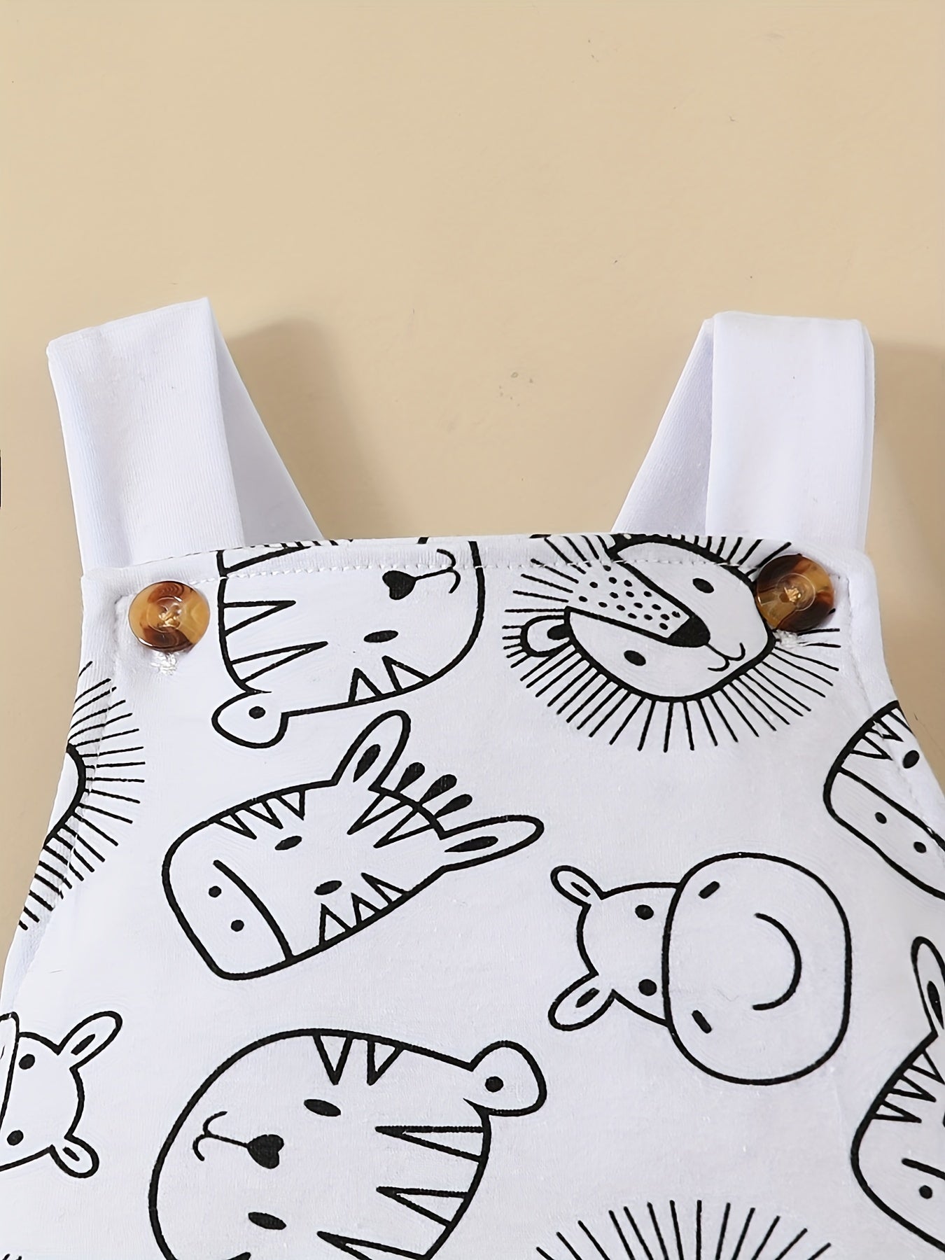 Baby Boys Cartoon Suspender Romper with Animal Print