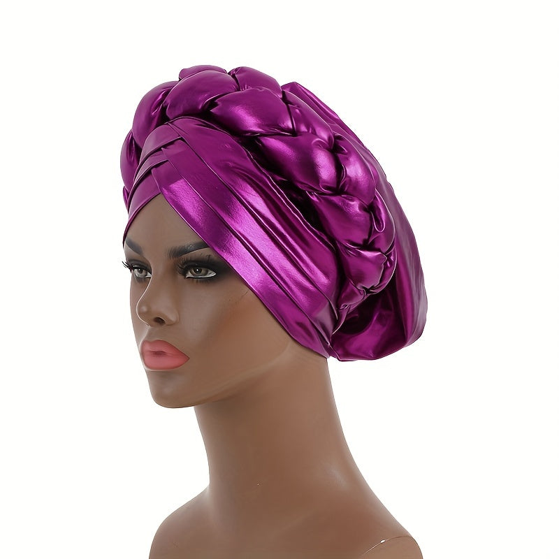 Purple Turban Cap Hot Stamping Braided Hijab Hat