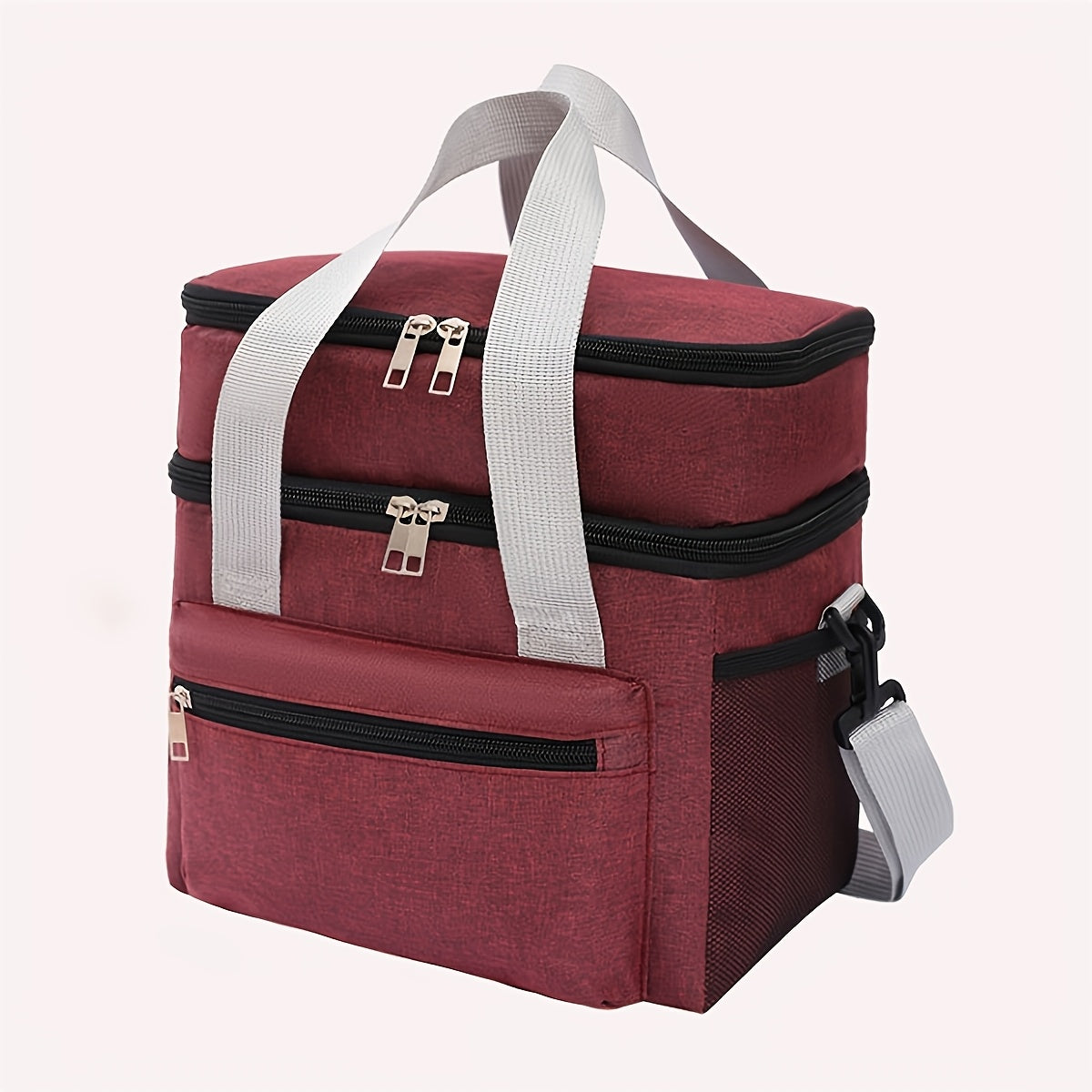 Large Capacity Double Layer Lunch Bag Insulated Oxford Fabric Adjustable