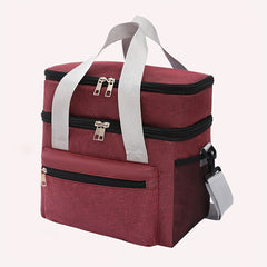 Large Capacity Double Layer Lunch Bag Insulated Oxford Fabric Adjustable