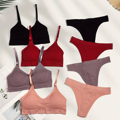 4 Sets Wireless Push Up Bra & Thong Lingerie Set Women's Lingerie