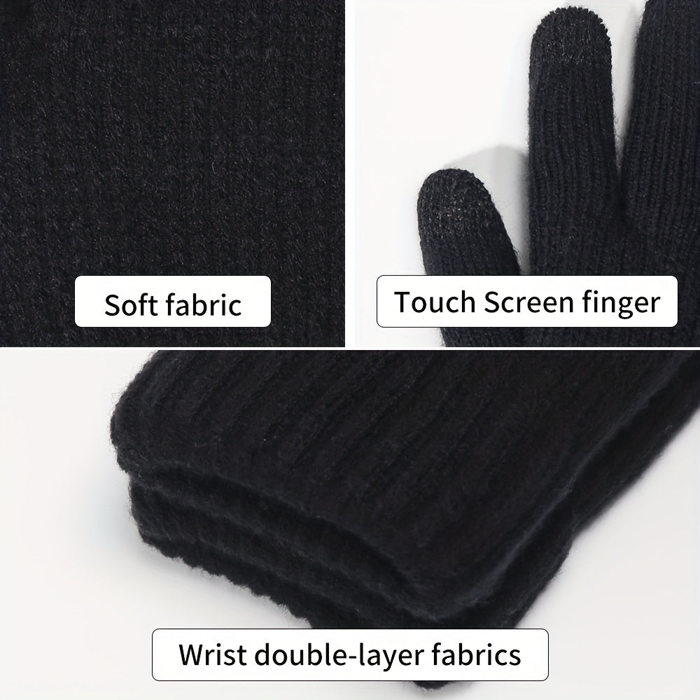 Double Layered Plush Knitted Touch Screen Gloves Winter Windproof