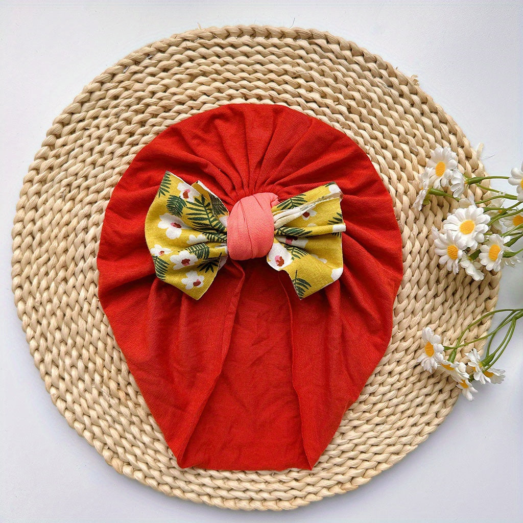 Soft Elastic Strip Flower Baby Hat Pink Bow Girl