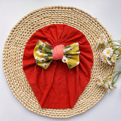 Soft Elastic Strip Flower Baby Hat Pink Bow Girl