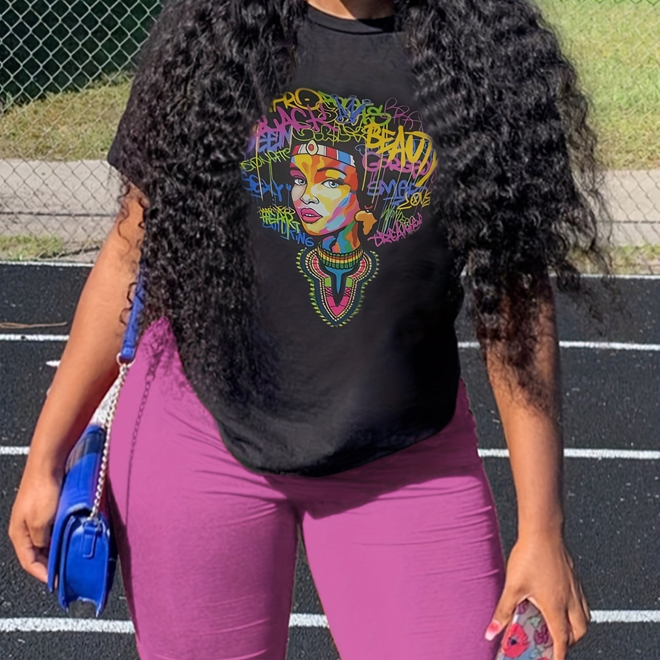  Cartoon Figure & Letter Print Top & Shorts Outfit