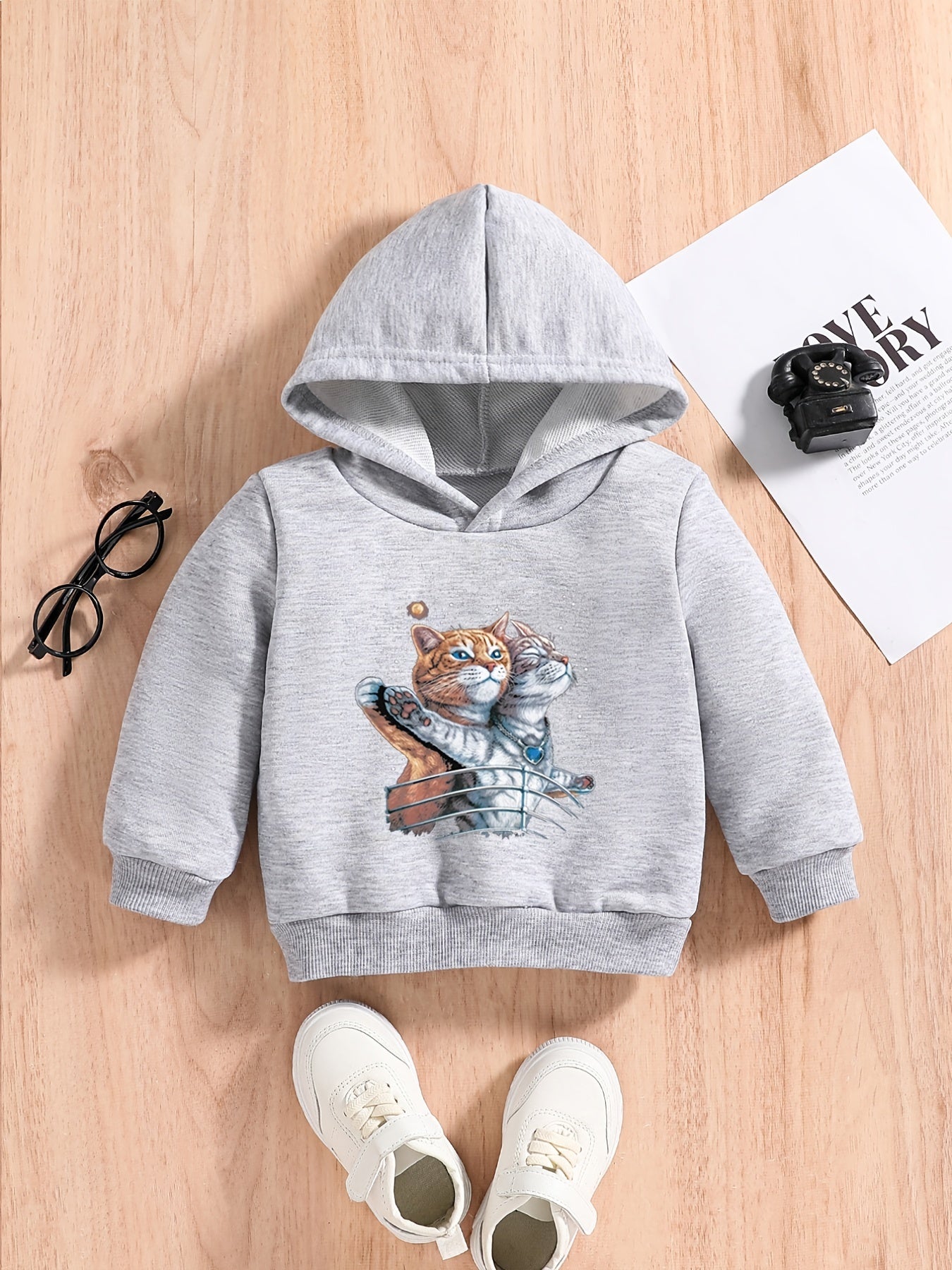 Cats Print Baby Boys Hooded Sweatshirt for Spring Fall