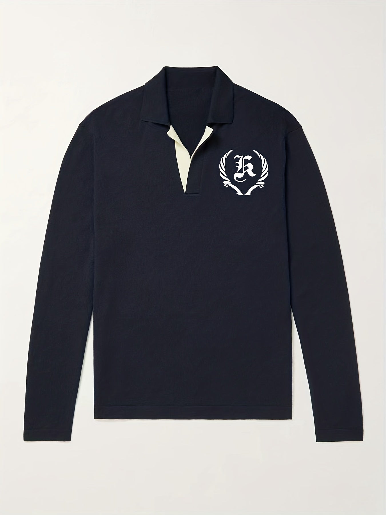 Retro Letter Pattern Knit Polo Shirt Men's Casual Lapel Pullover