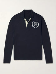 Retro Letter Pattern Knit Polo Shirt Men's Casual Lapel Pullover