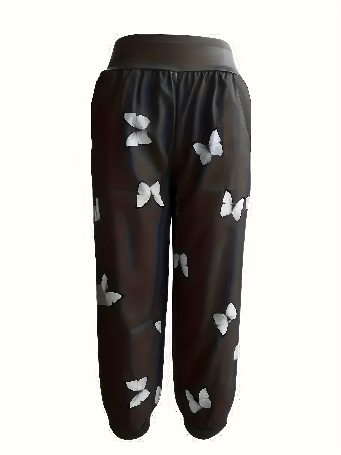 Women's Plus Butterfly Print Waist High Rise Jogger Pants