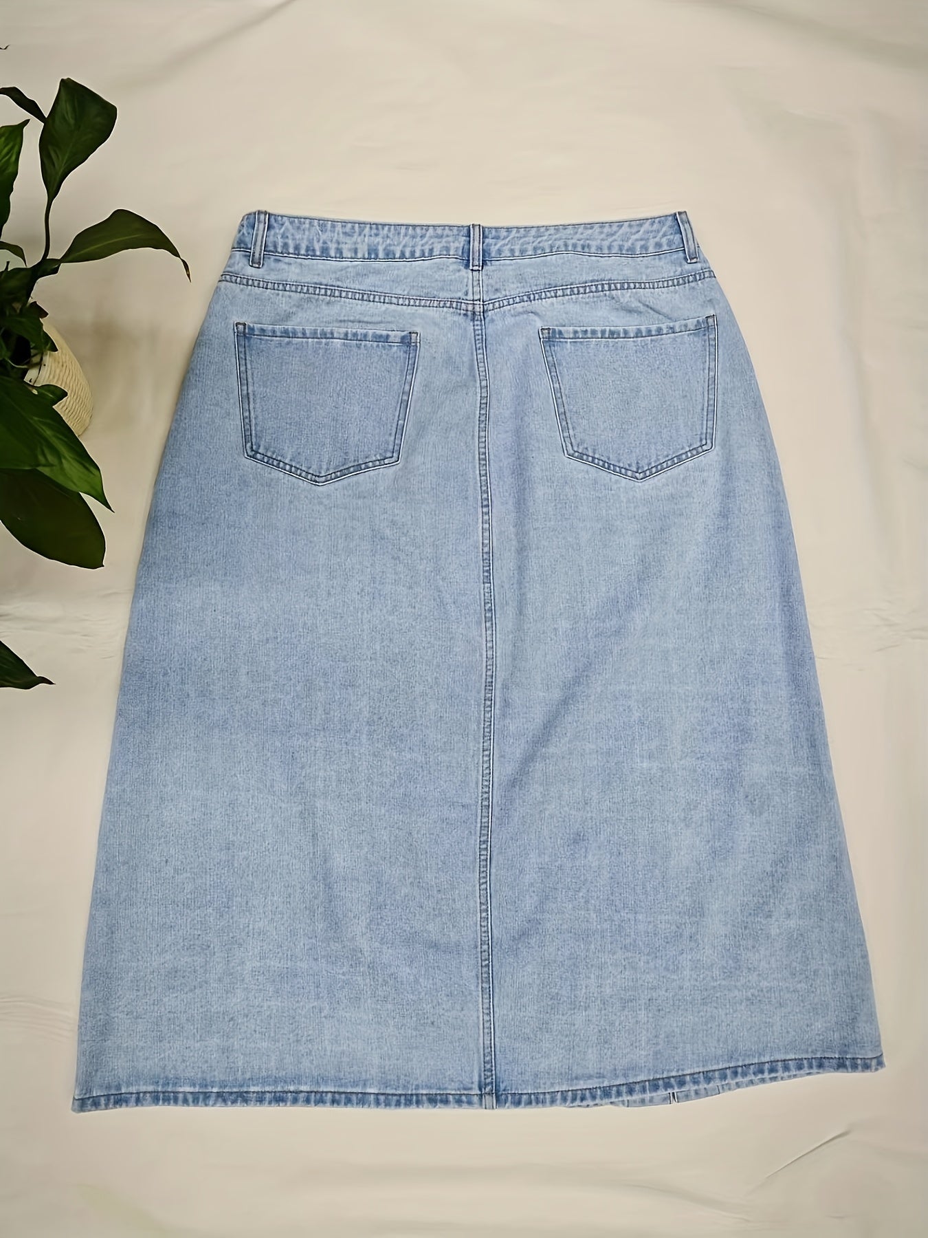  Midi Denim Skirt Button Up High Rise