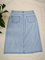  Midi Denim Skirt Button Up High Rise