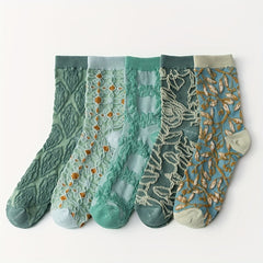 5 Pairs 3D Textured Comfy Mid Tube Women's Socks