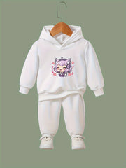 Anime Pattern Long Sleeve Hooded Sweatshirt Girls Comfy Hoodies Pullover