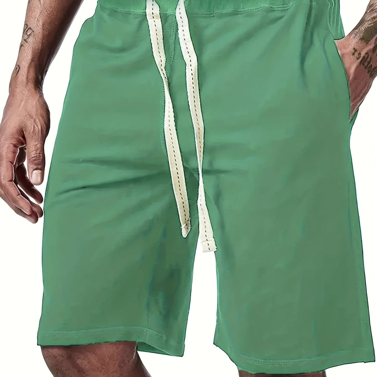 Men's Solid Drawstring Waist Shorts