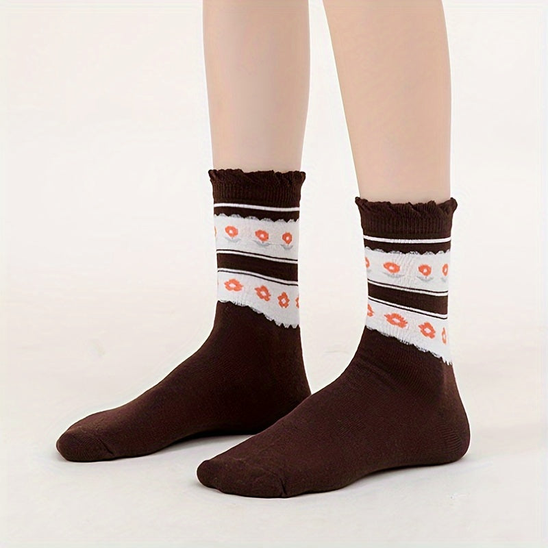 5 Pairs Floral & Animal Print Socks Comfortable Mid Tube Women's Stockings