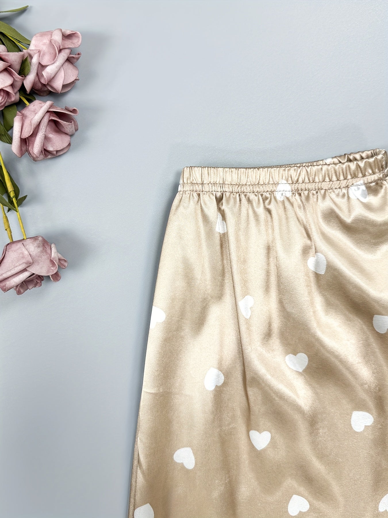 Heart Print Pajama Set Short Sleeve Women's Sleepwear
