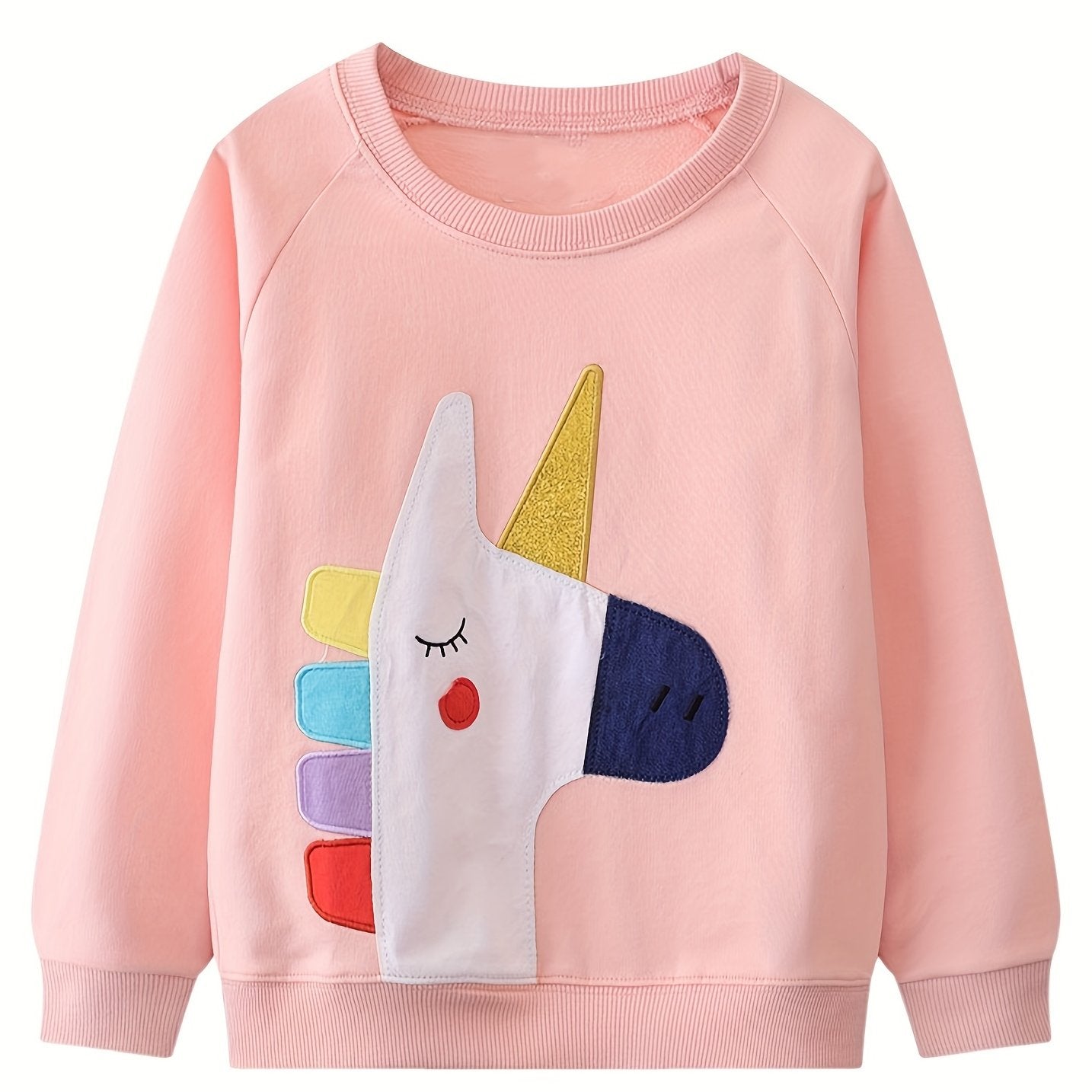 Girls Sweatshirt Pony Embroidery Graphic Comfort Fit Long Sleeve Top