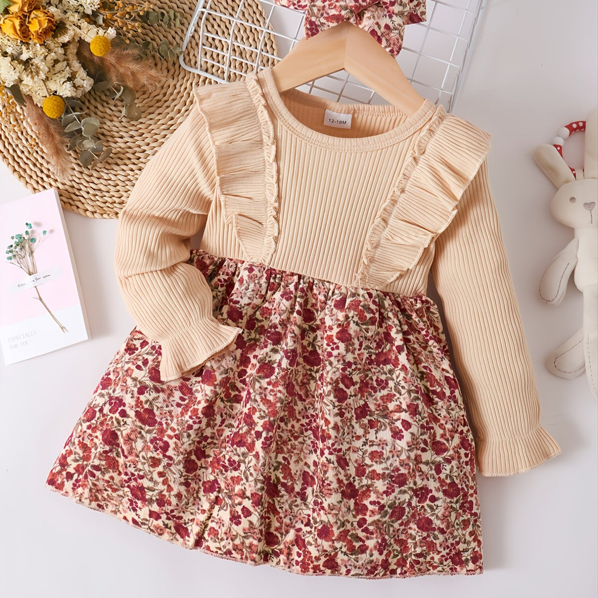 Toddler Girls Solid Top Floral Ruffles Skirt Outfit