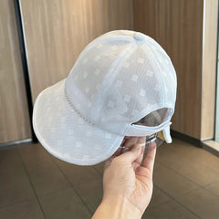 Plaid Mesh Sun Hat UV Protection Bucket Hat Faux Pearl Chain Decor