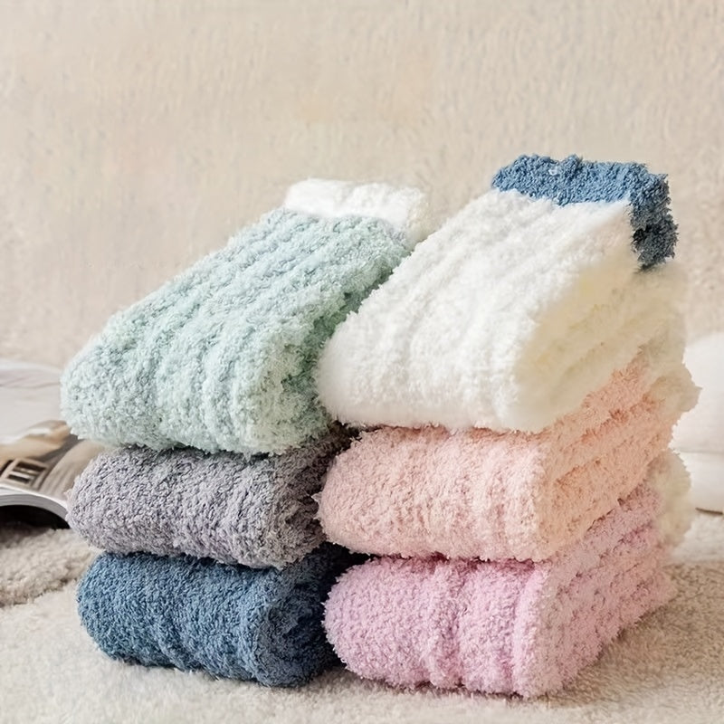 6 Pairs Fuzzy Colorblock Socks Comfy & Warm Women's Mid Tube Stockings