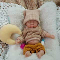 6 Inch Mini Reborn Doll with Hand Painted Light Beige Washable Silicone Body