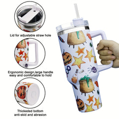 Halloween Pumpkin Print Tumbler 40oz Car Cup with Straw & Handle