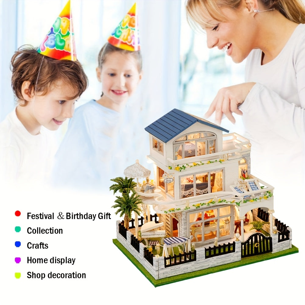 DIY Wooden Dollhouse Kit 3D Puzzle Assembled House Home Decor