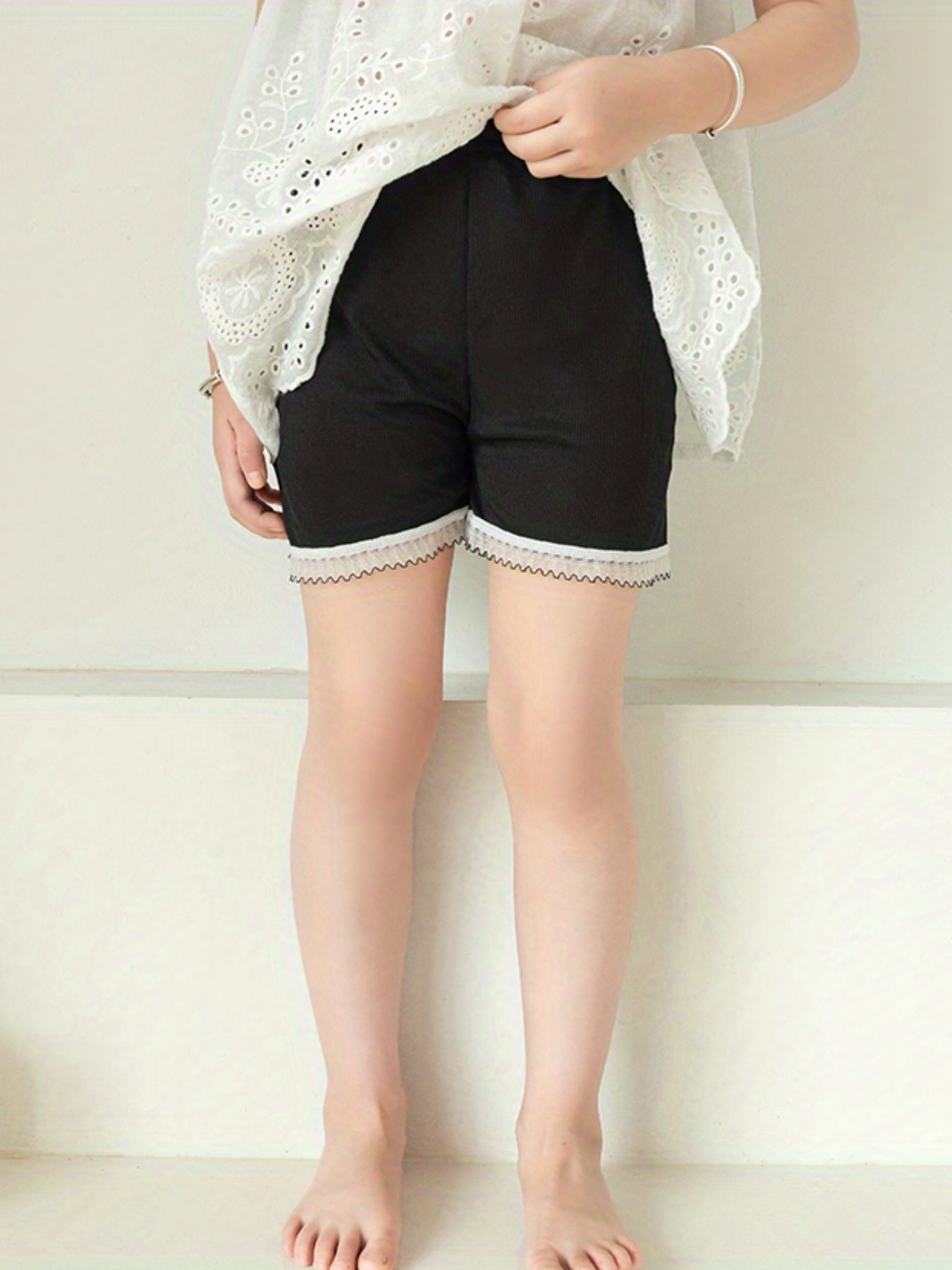 4pcs Girls Safety Shorts High Stretch Lace Trim Dance Bike Shorts