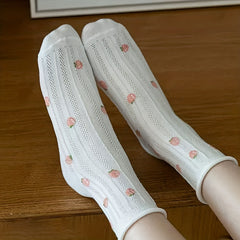 Floral & Fruit Print Socks for Women College Style Stockings