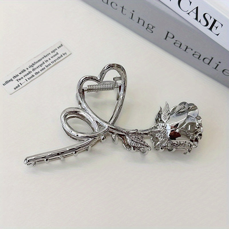 Vintage Metal Rose Hair Claw Flower Shark Claw Back Head Ponytail Holder