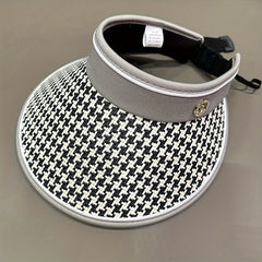 Houndstooth Visor Hat Wide Brim UV Protection Straw Sun Hat