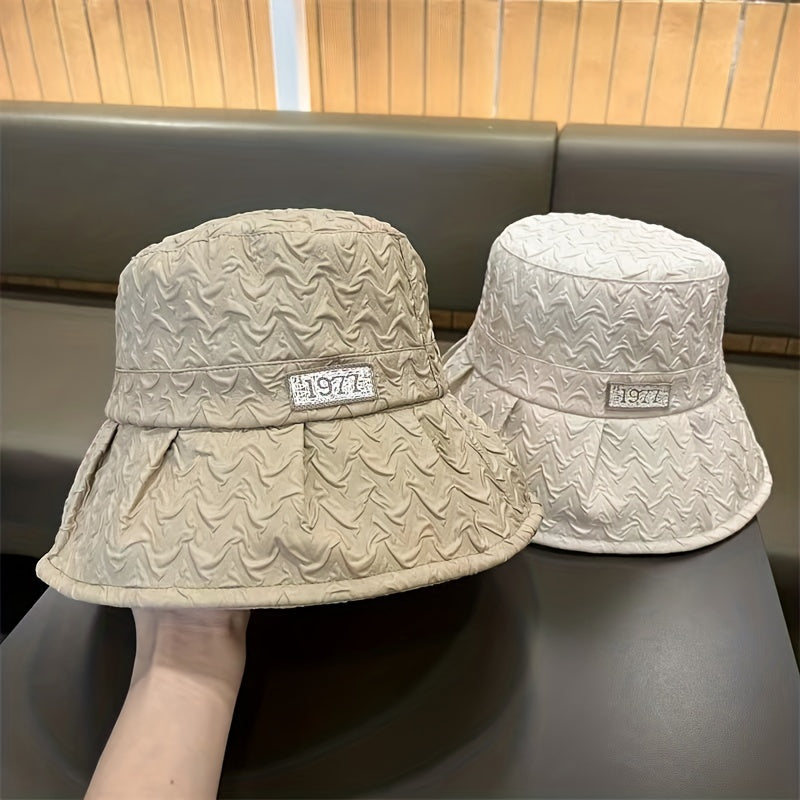 Embossed Bucket Hat Solid Pleated UV Protection Basin Hat Lightweight Fisherman