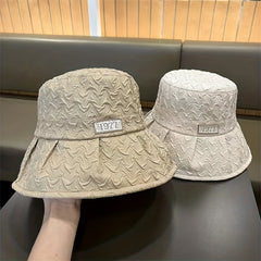 Embossed Bucket Hat Solid Pleated UV Protection Basin Hat Lightweight Fisherman
