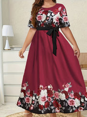  Floral Print Short Sleeve Maxi Dress