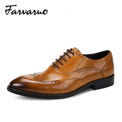 FARWARWO Wingtip Brogue Leather Oxford Shoes Light Brown
