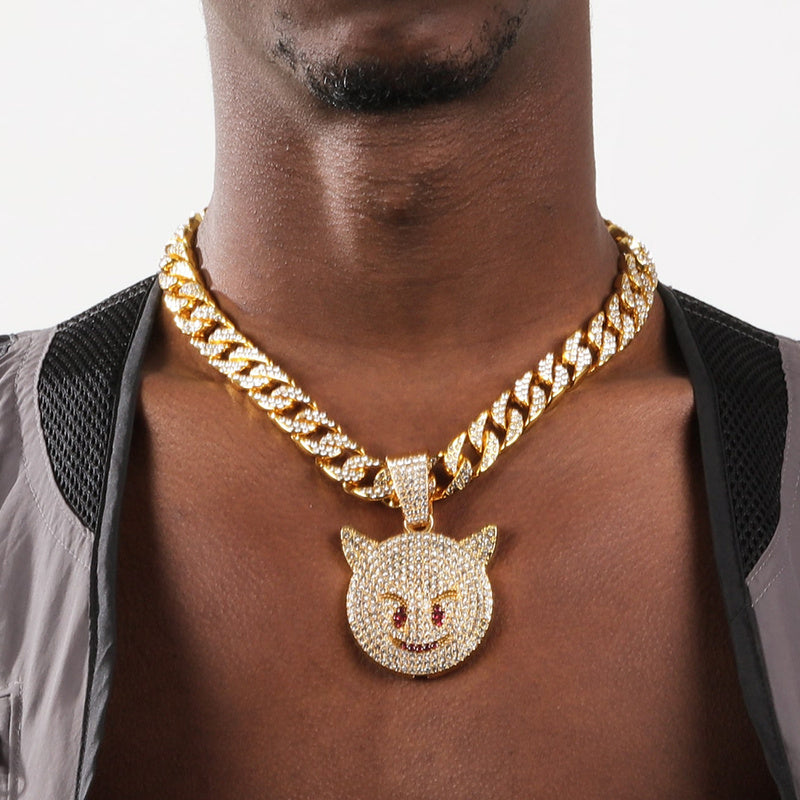 Cat Head Pendant Cuban Chain Necklace