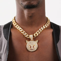 Cat Head Pendant Cuban Chain Necklace