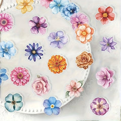 50pcs Cartoon Flower Stickers, Transparent Reusable PET Decals