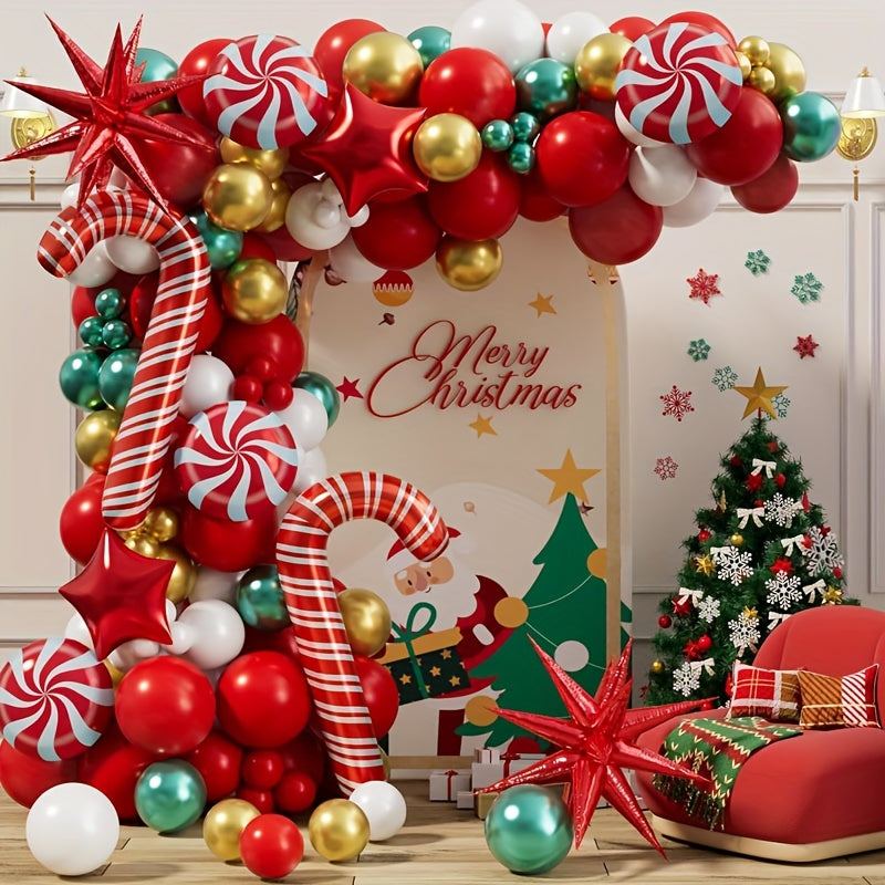 Christmas Balloon Garland Arch Set with Accessories - Red, Gold, Green Balloons