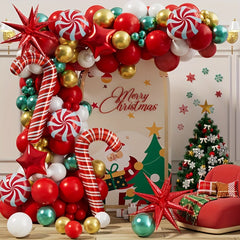 Christmas Balloon Garland Arch Set with Accessories - Red, Gold, Green Balloons